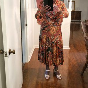 BEAUTIFUL MULTI-COLORED 2 PIECE BLOUSE AND FLARE SKIRT